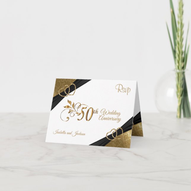 Carte De Remerciements RSVP 50ème Anniversaire d'or - Damas (Devant)