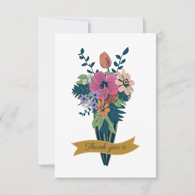 Carte De Remerciements Ruban de remerciement de bouquet de fleurs élégant (Devant)