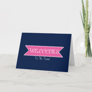 Carte De Remerciements Ruban rose avec bordure blanche Bleu mignon Bienve