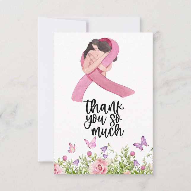 Carte De Remerciements Ruban rose Sensibilisation au cancer du sein avec  (Devant)