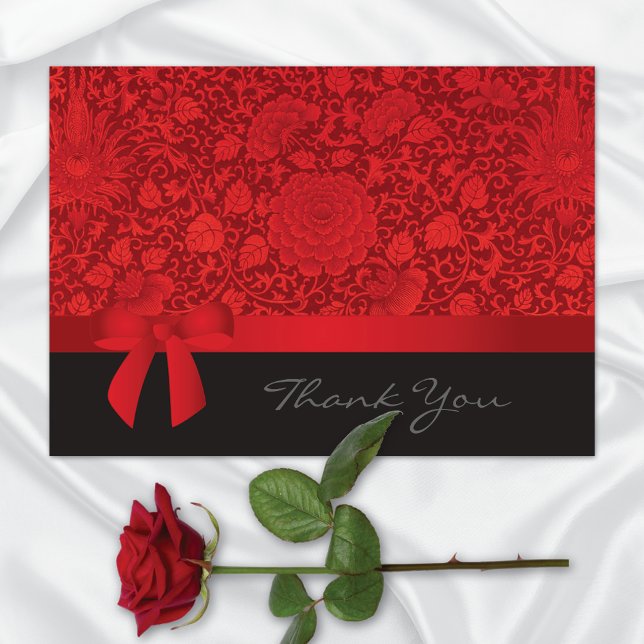 Carte De Remerciements Ruby Red Floral Brocade Mariage (Créateur téléchargé)