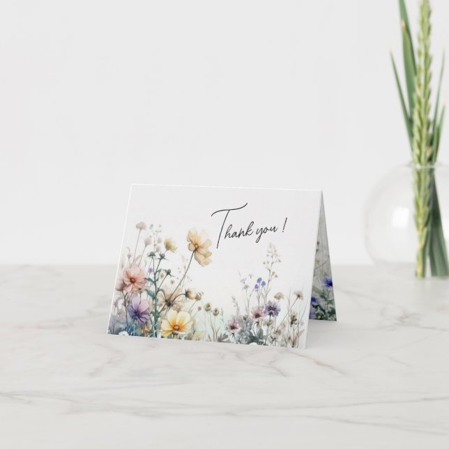 Carte De Remerciements Russe Boho Fleurs sauvages d'aquarelle (Devant)
