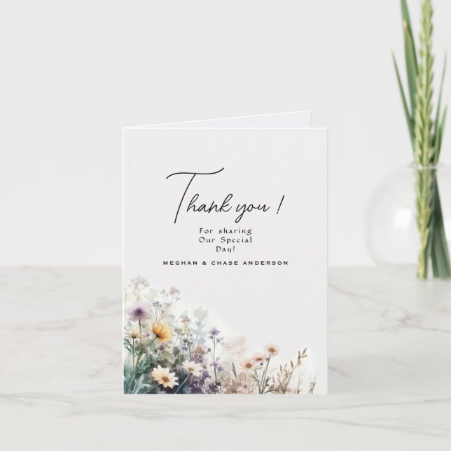 Carte De Remerciements Russe Boho Fleurs sauvages d'aquarelle (Devant)