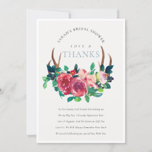 Carte De Remerciements Russe Boho Floral Stag Antlers Fête des mariées