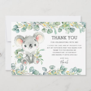 Carte De Remerciements Russe Chic Greenery Cute Koala 1er anniversaire Ga