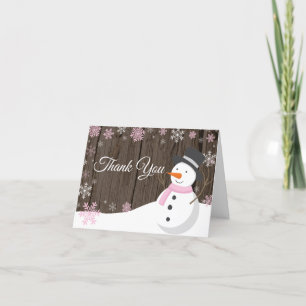 Carte De Remerciements Russe hiver Noël Snowman rose