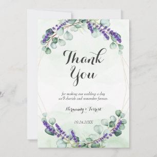 Carte De Remerciements Russe Lavender Eucalyptus Gold Frame Mariage