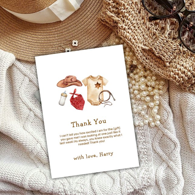Carte De Remerciements Russe moderne Boho Western Cowboy Baby shower (Rustic Modern Boho Western Cowboy Baby Shower Thank You Card)