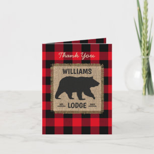 Carte De Remerciements Russe Ours Rouge Buffle Noir Nom de famille Lodge
