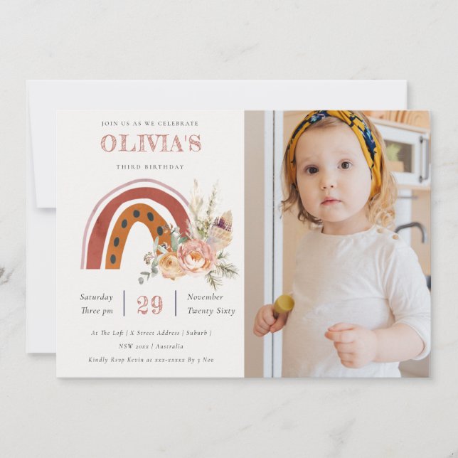 Carte De Remerciements Rust Boho Floral Rainbow Photo Anniversaire Invita (Devant)