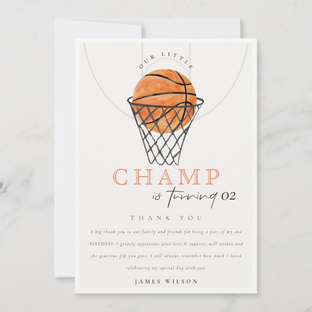 Carte De Remerciements Rust Notre Petit Champion Basketball Anniversaire  (Devant)