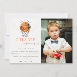 Carte De Remerciements Rust Our Little Champ Basketball Photo Anniversair