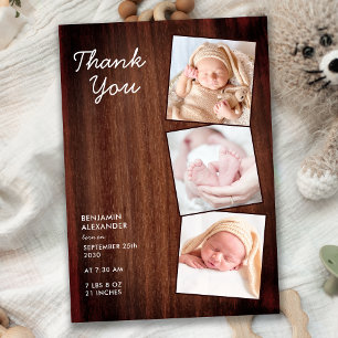 Carte De Remerciements Rustic 3 Photo Nouveau bébé Pays Douche en bois