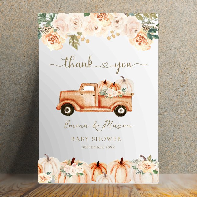 Carte De Remerciements Rustic Autumn Floral Pumpkin Truck (Créateur téléchargé)