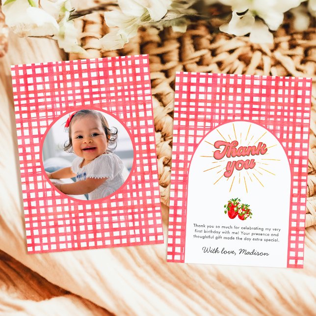 Carte De Remerciements Rustic Berry Premier anniversaire Photo Red Strawb (Créateur téléchargé)