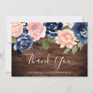 Carte De Remerciements Rustic Blush & Navy Watercolor Flowers Mariage