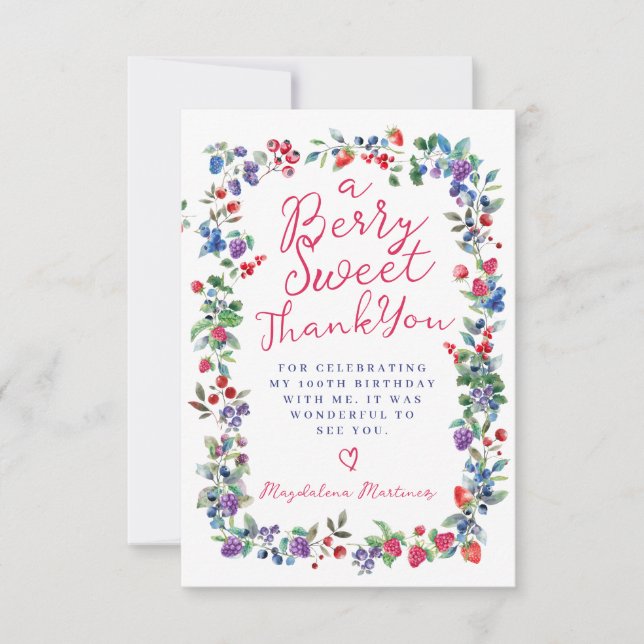Carte De Remerciements Rustic Boho Berry Été 100e Anniversaire Appartemen (Devant)