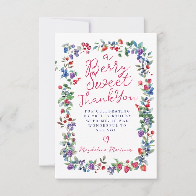 Carte De Remerciements Rustic Boho Berry Été 70e Anniversaire Appartement (Devant)