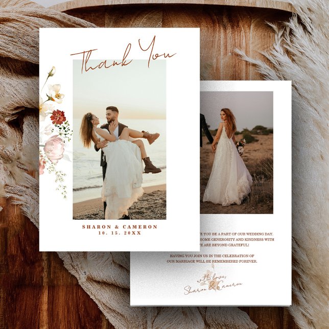 Carte De Remerciements Rustic Boho Fleur sauvage Détails floraux (Créateur téléchargé)