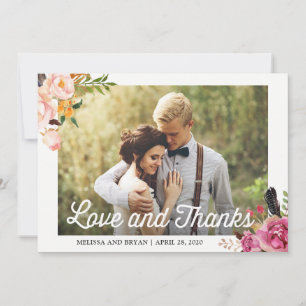 Carte De Remerciements Rustic Boho Floral Mariage Photo Love and Thanks
