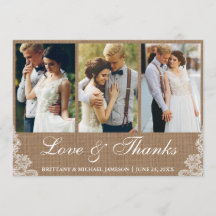 Rustic Burlap Lace 3 Photo Love and Thanks