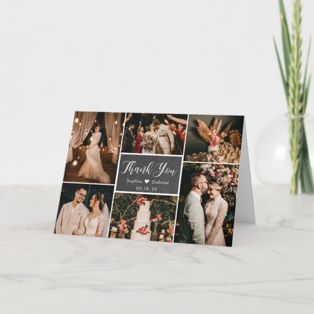 Carte De Remerciements Rustic Chalkboard 6 Photo Collage Mariage (Devant)