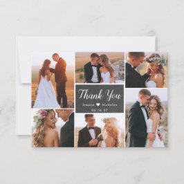 Carte De Remerciements Rustic Chalkboard 6 Photo Collage Script Mariage