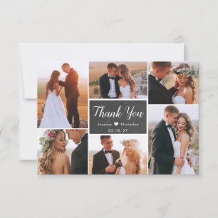 Carte De Remerciements Rustic Chalkboard 6 Photo Collage Script Mariage