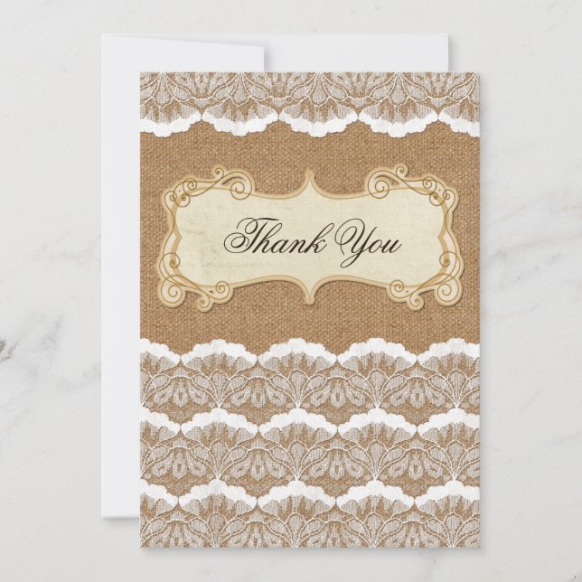 Carte De Remerciements Rustic Chic burlap et dentelle mariage campagnard (Devant)