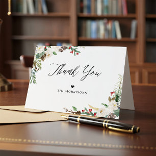 Carte De Remerciements Rustic Chic Winter Floral Holly Berries