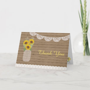 Carte De Remerciements Rustic Country Mason Jar Mariage de tournesol Merc