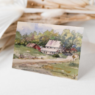 Carte De Remerciements Rustic Country Road Paysage d'aquarelle de ferme