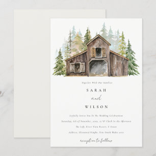 Carte De Remerciements Rustic Elegant Pine Forest Barnyard Mariage Invite