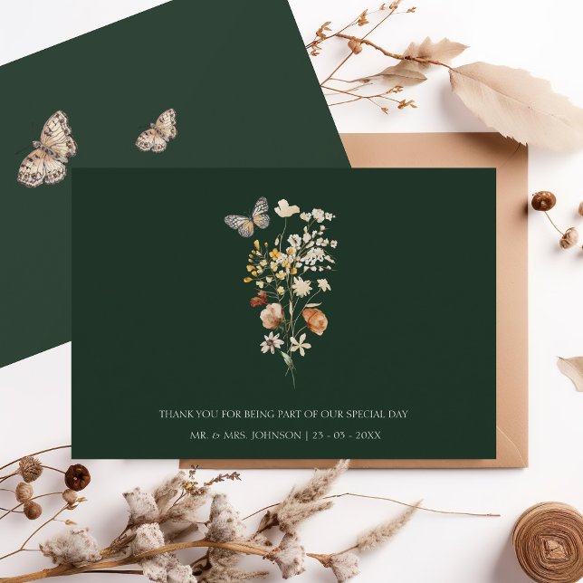 Carte De Remerciements Rustic Emerald Green Fleur sauvage Mariage (Créateur téléchargé)