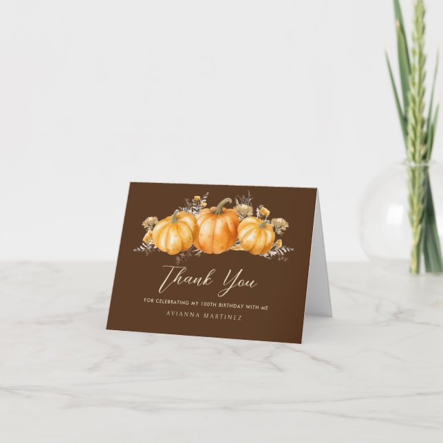 Carte De Remerciements Rustic Fall Citrouille Photo 100th Birthday Folded (Devant)
