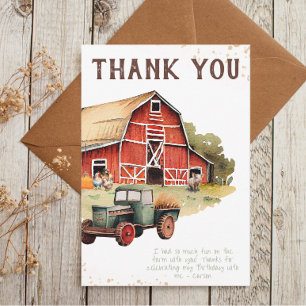 Carte De Remerciements Rustic Farm Animal Tractor Garçons Anniversaire