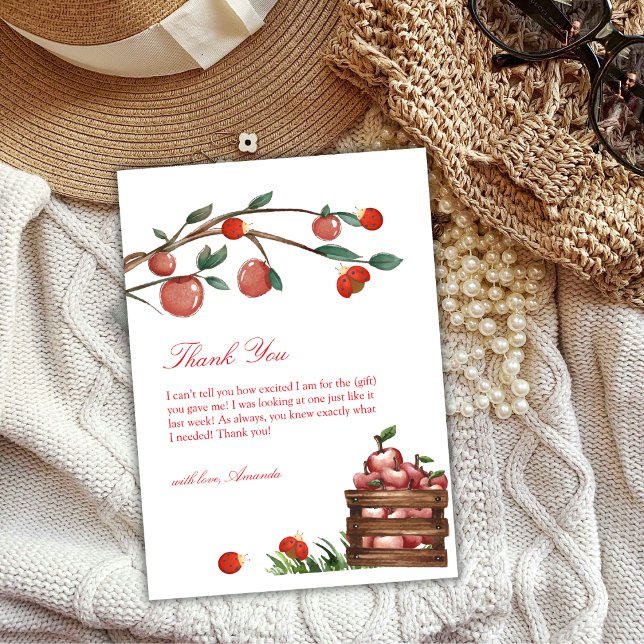 Carte De Remerciements Rustic Farm Ladybug Apple Baby shower fille (Rustic Farm Ladybug Apple Girl Baby Shower Thank You Card)