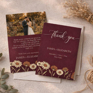 Carte De Remerciements Rustic Floral Burgundy Wedding