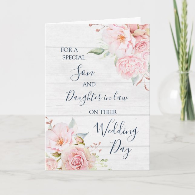 Carte De Remerciements Rustic Floral Wedding Day Son Daughter in Law (Devant)