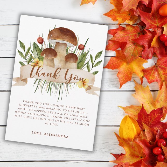 Carte De Remerciements Rustic Flowers Mushrooms Autumn Baby Shower  (Créateur téléchargé)