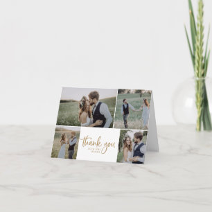 Carte De Remerciements Rustic Gold Script 4 Photo Collage plié Mariage