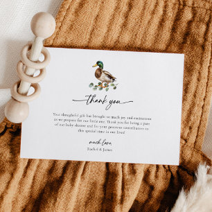 Carte De Remerciements Rustic Mallard Canard Petit Baby shower de canard