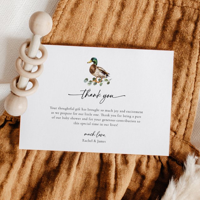 Carte De Remerciements Rustic Mallard Canard Petit Baby shower de canard (Créateur téléchargé)