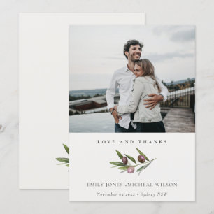 Carte De Remerciements Rustic Minimal Olive Branch Foliage Mariage Photo