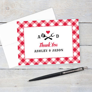 Carte De Remerciements Rustic Red Gingham Plaid BBQ Wedding Monogram