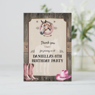 Carte De Remerciements Rustic Rose équitation fête d'anniversaire