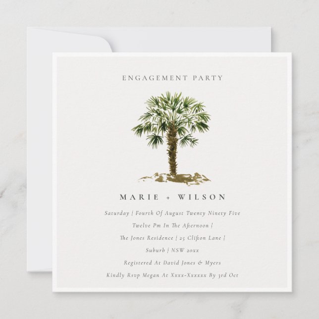 Carte De Remerciements Rustic Tropical Beach Palm Trees Fiançailles Invit (Devant)
