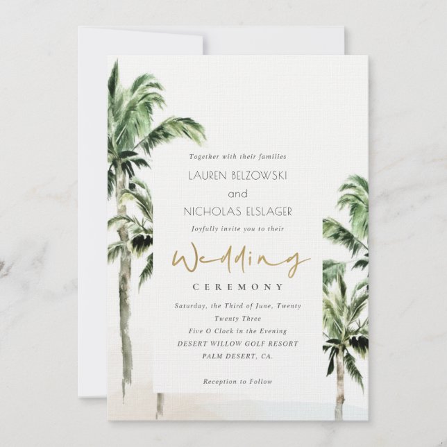 Carte De Remerciements Rustic Tropical Beach Palm Trees Mariage Inviter (Devant)