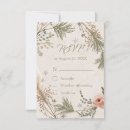 Carte De Remerciements Rustic Winter Boho RSVP Card with Pine Branches