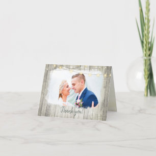 Carte De Remerciements Rustic Wood Beach Chaîne Lumières Photo Mariage